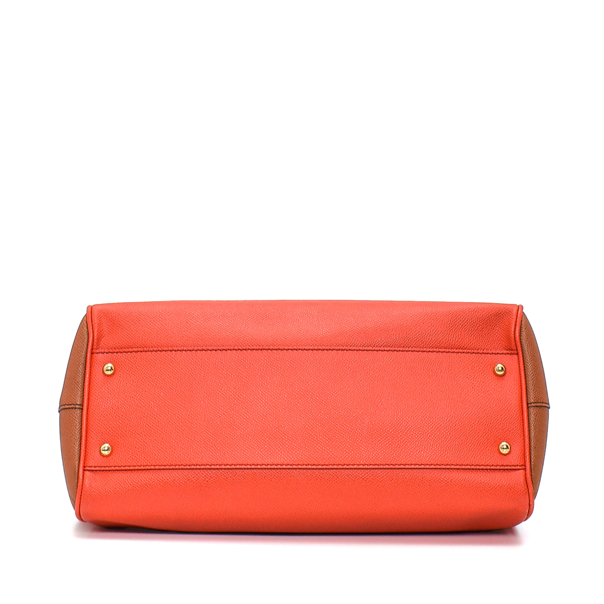 Dolce&Gabbana - Coral&Brown Leather Large Sicily Bag